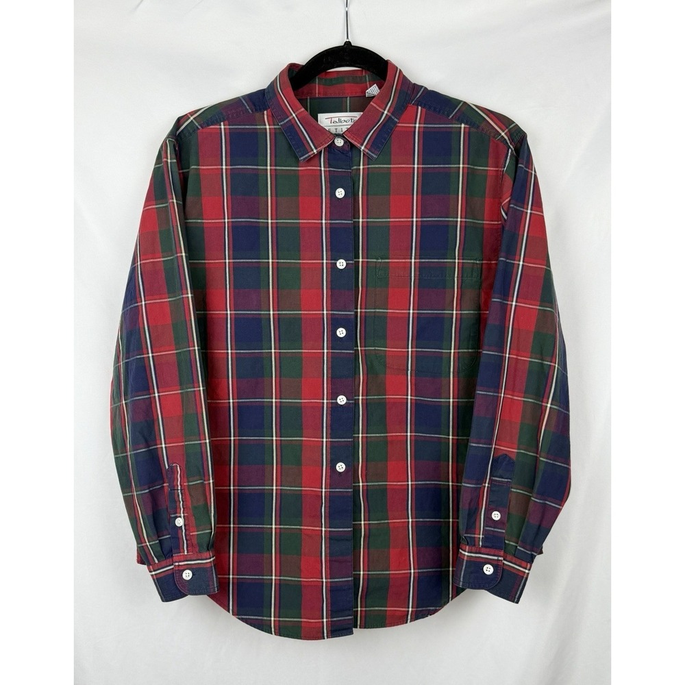 Talbots Petites Vintage Plaid Button Up Shirt Womens Small Red Green 100% Cotton